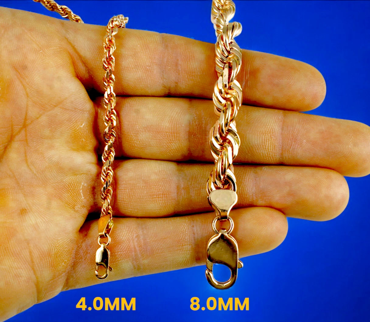 10K Rose Gold Rope Chain Necklace Bracelet Diamond Cut Real Gold 2mm-7mm 7″-30″