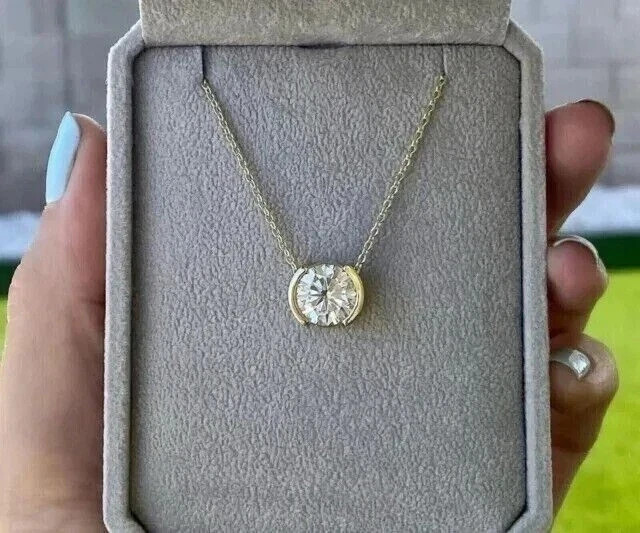 2Ct Round Lab Created Diamond Women’s Solitaire Pendant 14K Yellow Gold Plated
