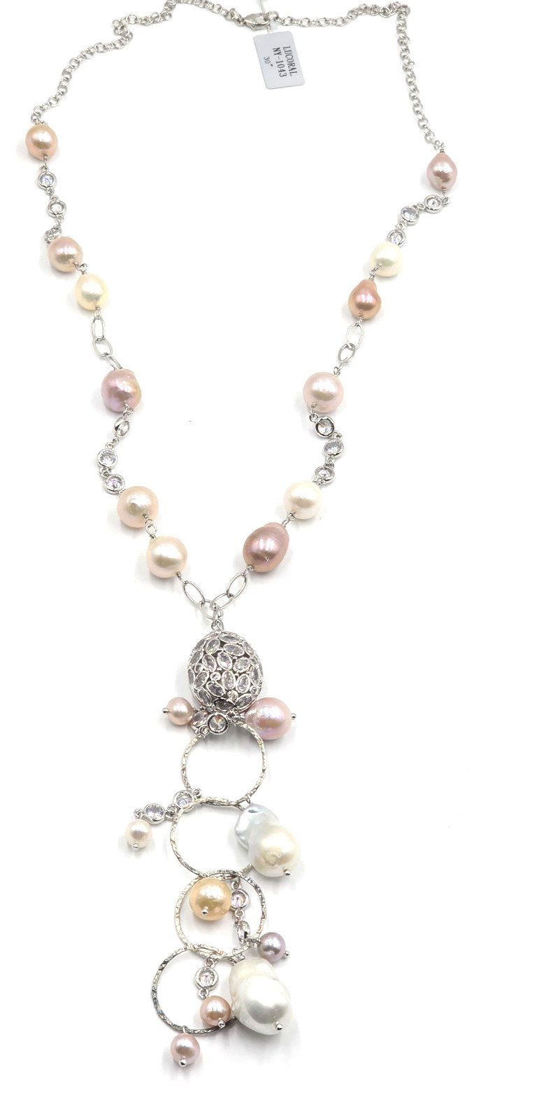 Lucoral 925 Sterling Silver 30” Baroque Pearl Y Drop Pendant Necklace Multicolor