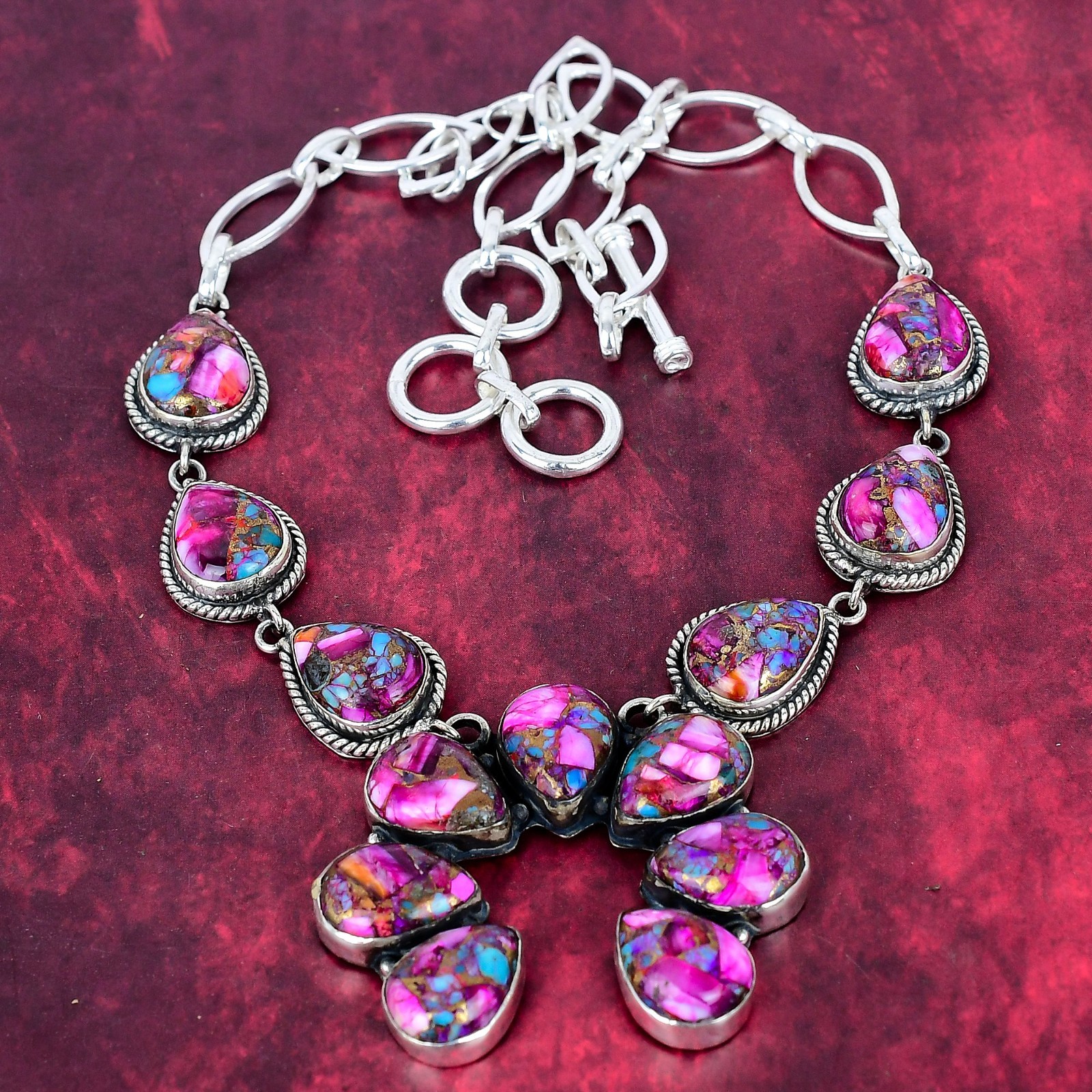 Pink Spiny Oyster Gemstone Handmade 925 Sterling Silver Jewelry Necklace For Her