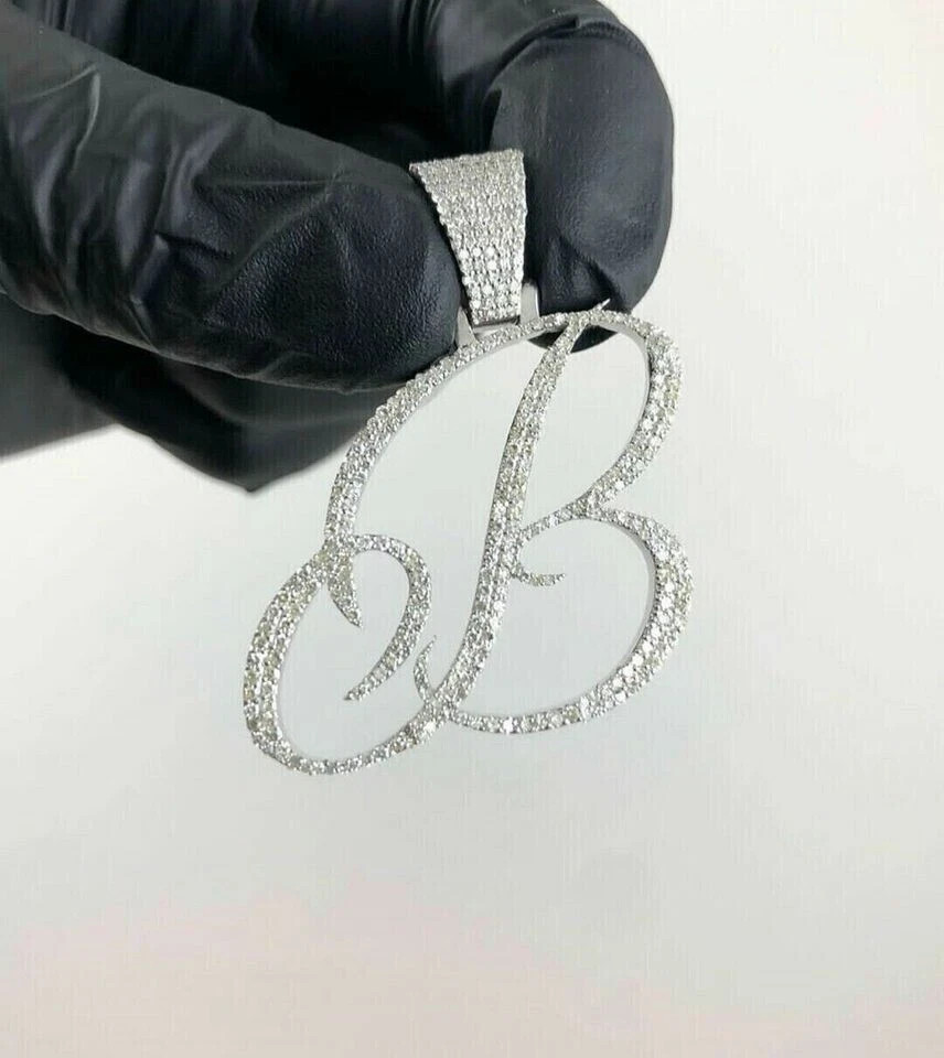 3Ct Round Cut Created Diamond Initial Letter “B” Pendant 14k White Gold Plated