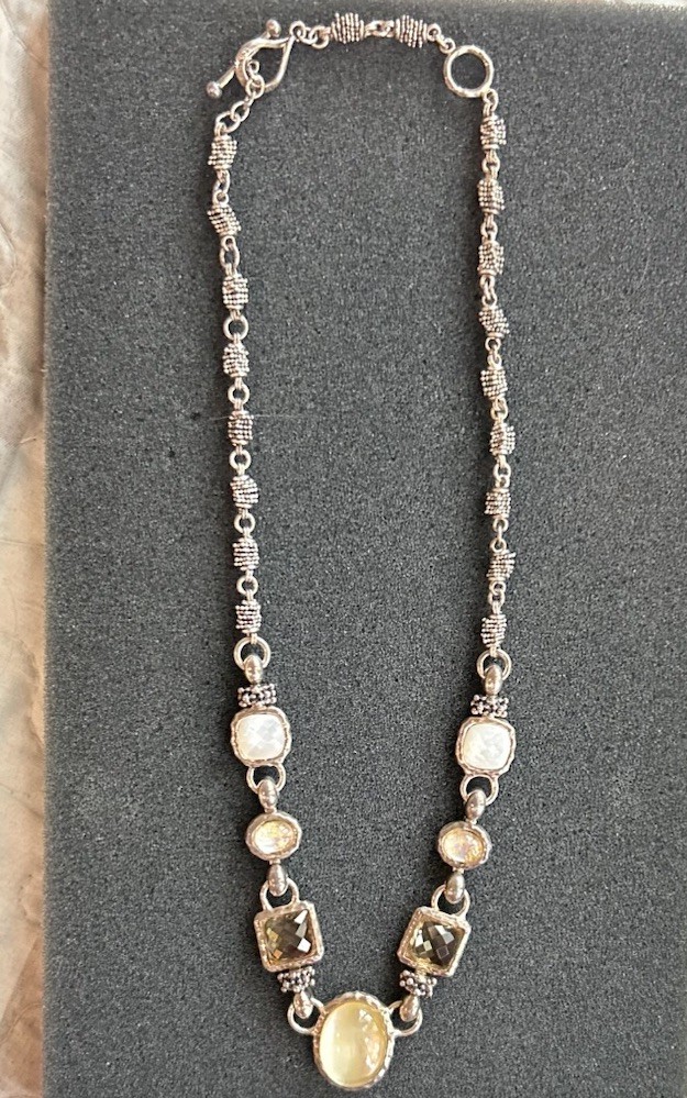 Michael Dawkins Sterling Silver Crystal MOP Adjustable Necklace Toggle Clasp 20”