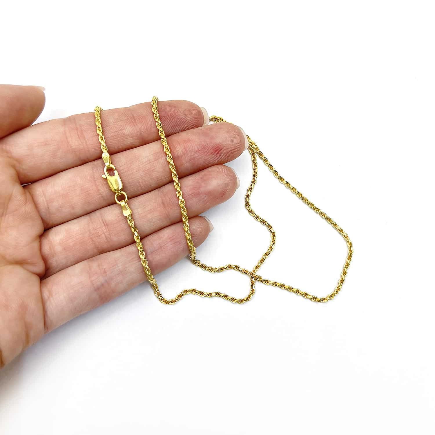 Solid 18K Yellow Gold Over Silver 1.7mm Rope Chain Necklace 16″-24″