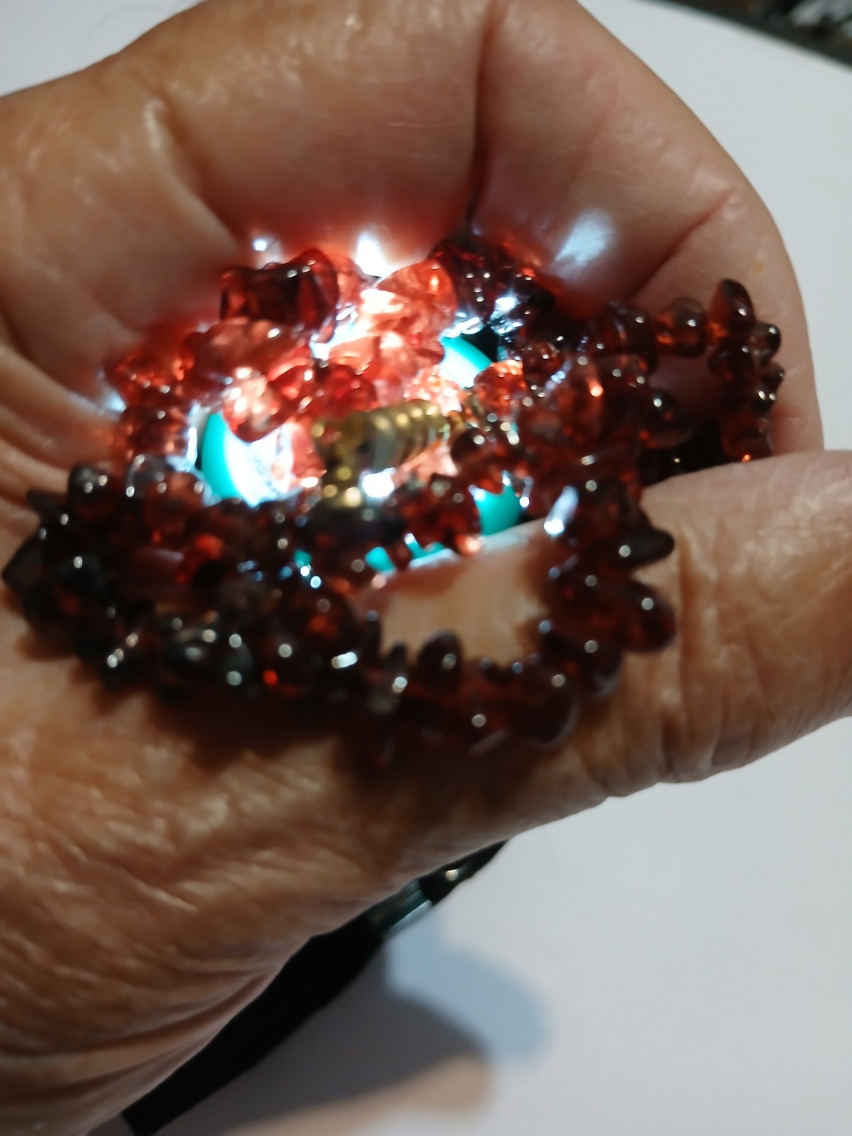 Natural Rhodolite brown Garnet Cut chips, Barrel Clasp Necklace 18 inch