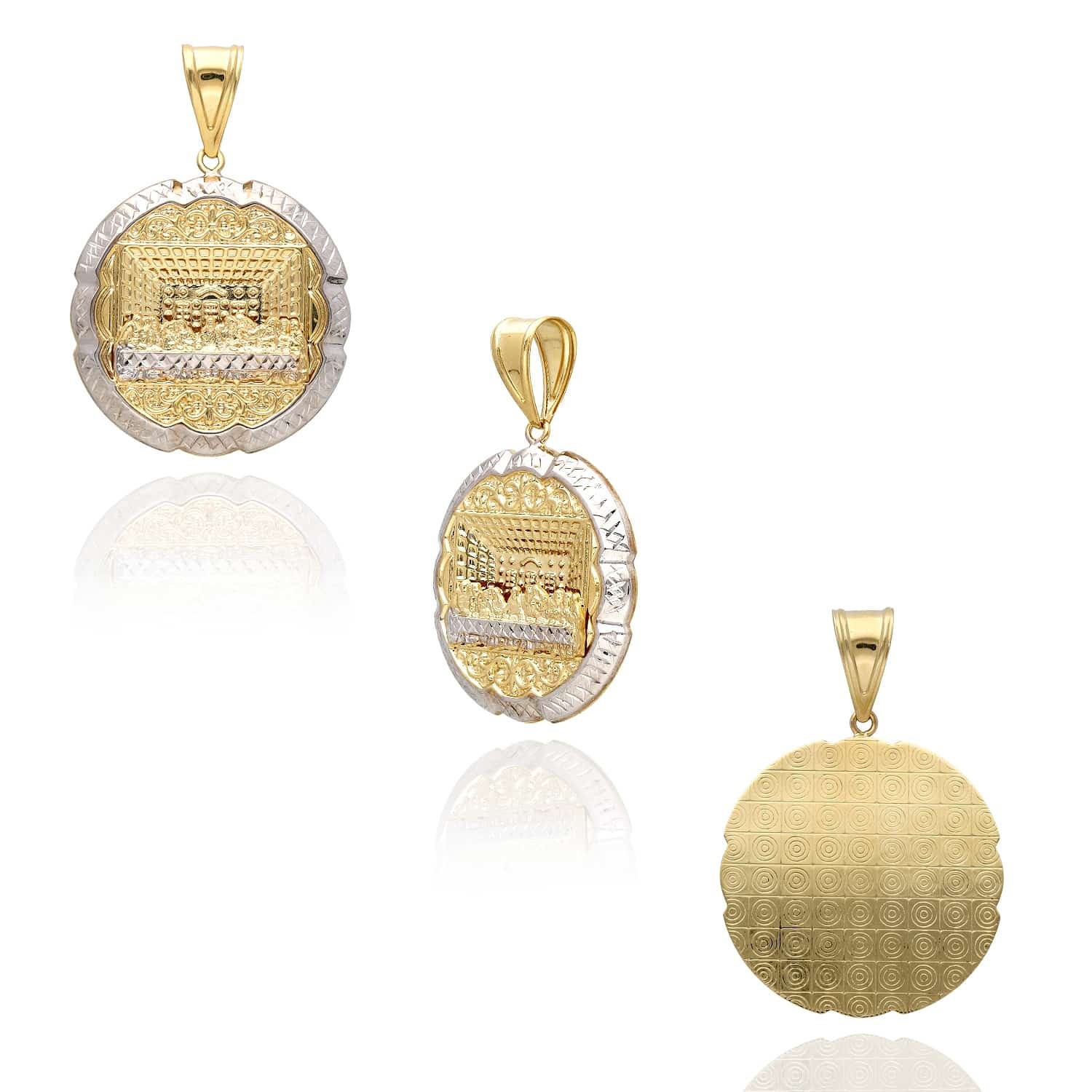 14K Yellow Gold Diamond-Cut 3D Apostles The Last Supper Round Pendant 1″-2″