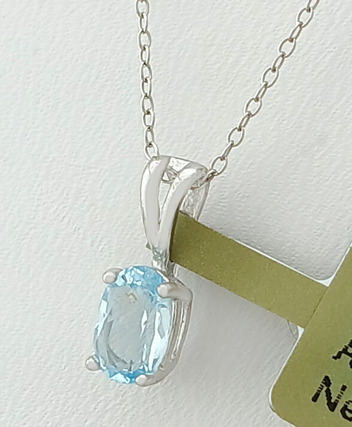 GENUINE 0.78 CT. AQUAMARINE PENDANT – 14K WHITE GOLD – New With Tag