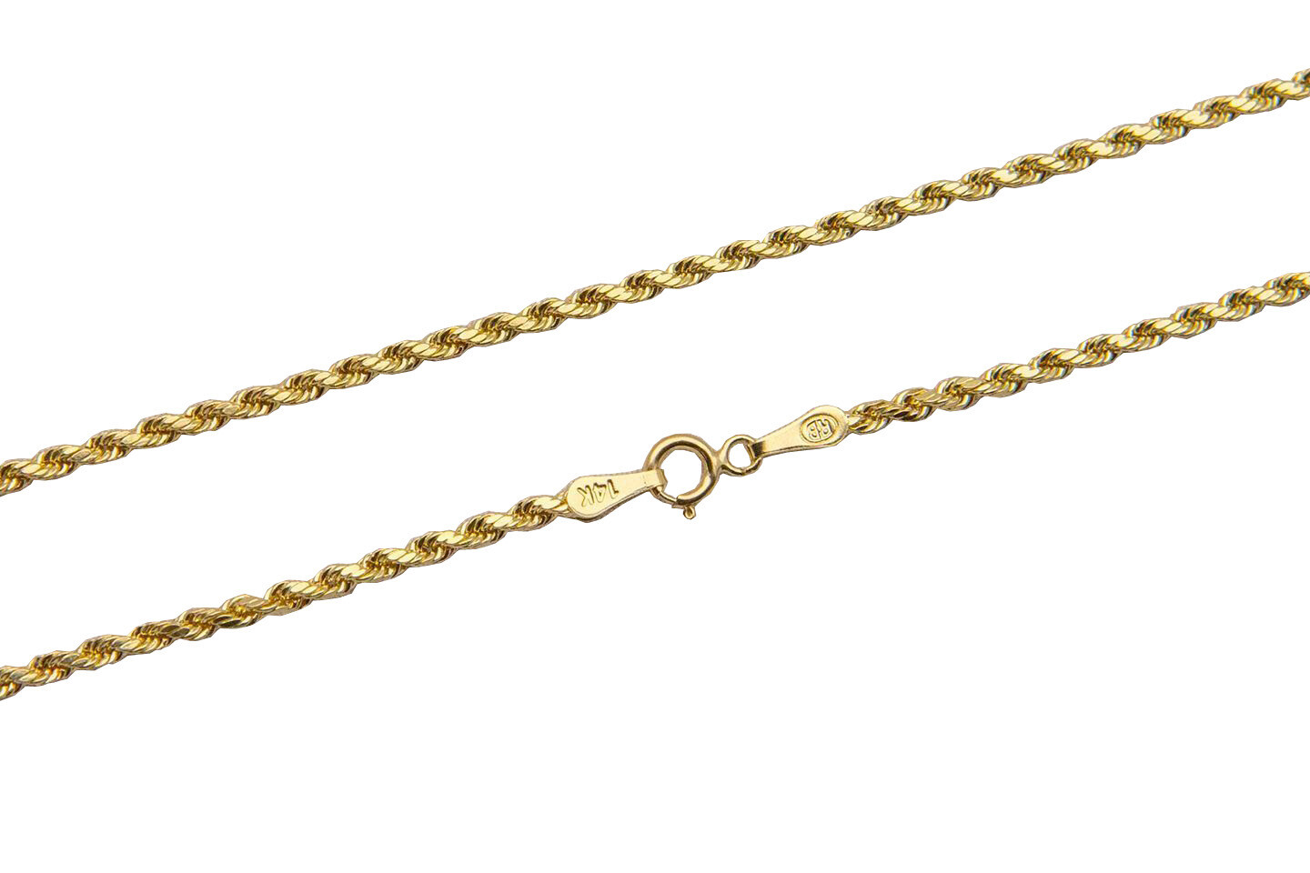 14k Yellow Gold Italian Rope Chain Twist Link Necklace 2mm Women Sz 22″ Hollow