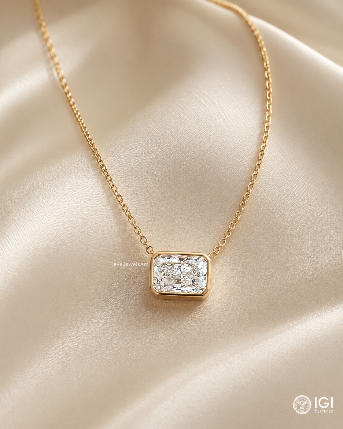 IGI 2 CT Radiant EF/VS1 Lab Grown Diamond Wedding Charm Pendant 14k Yellow Gold
