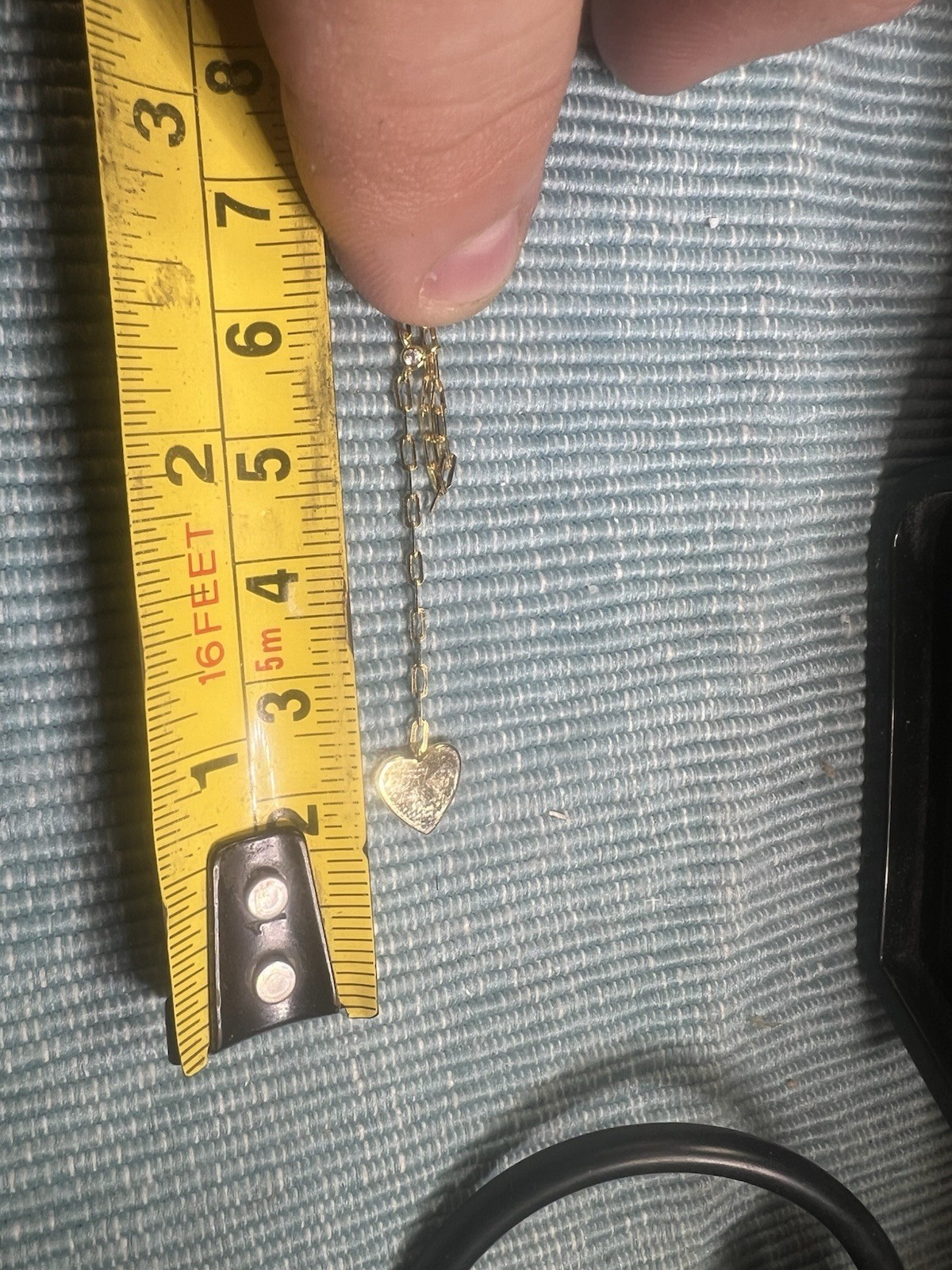 18” Paper clip 925 AV Sterling Silver Gold Wash Dangling Heart Necklace (j40)