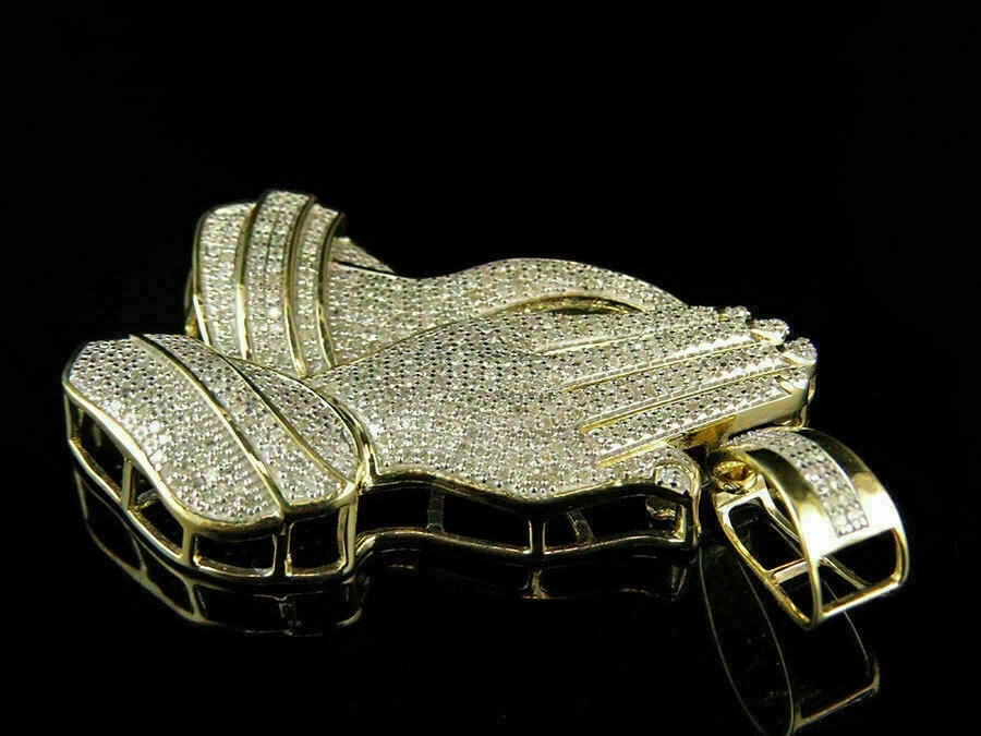 1.80Ct Round Brilliant Cut Diamond Praying Hands Pendant 14K Yellow Gold Plated