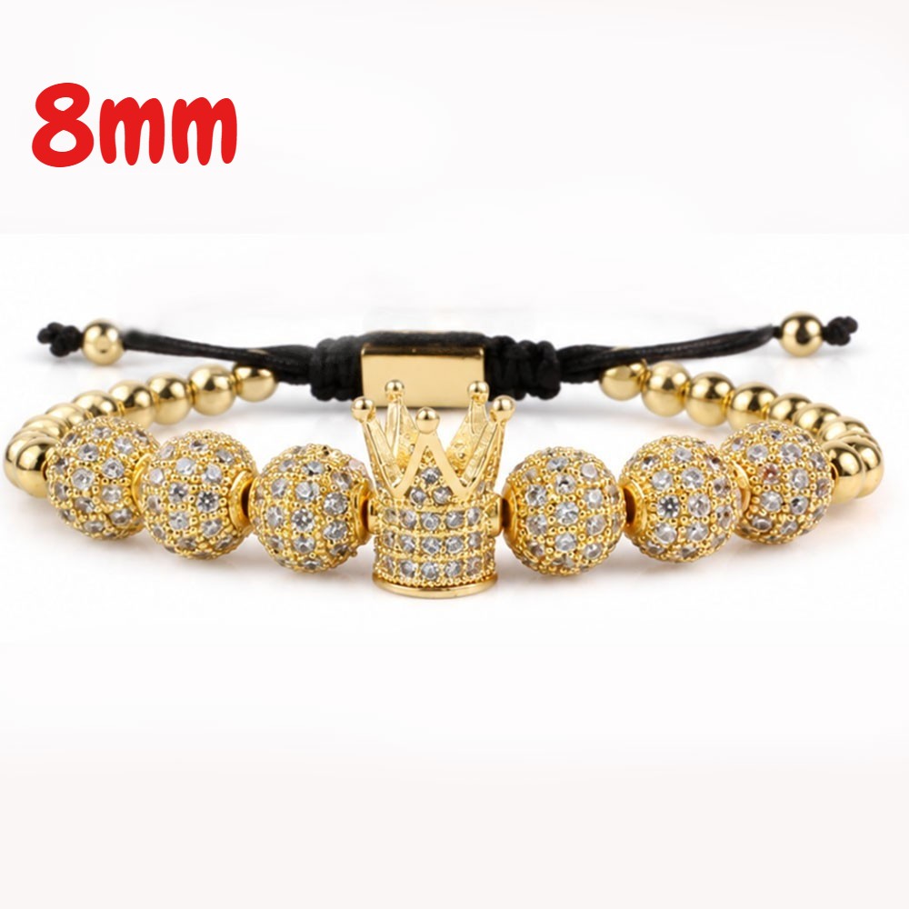 Premium Imperial Crown Charm Bracelet 8mm Adjustable Gold Beads for Men Party