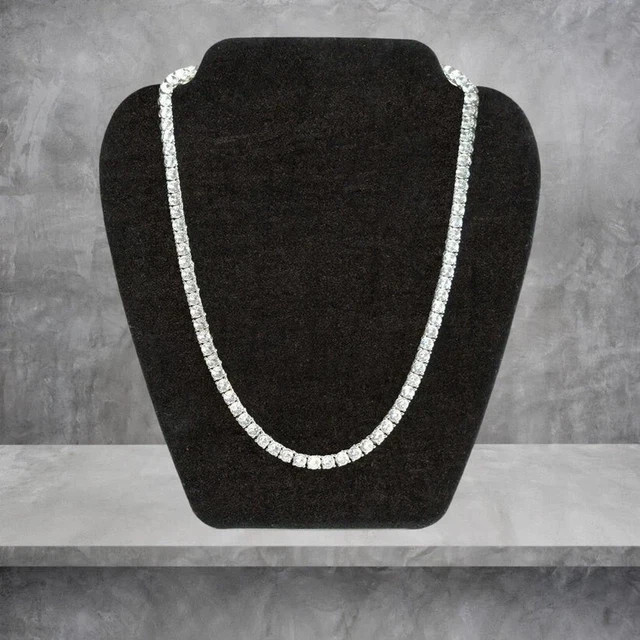 12 Ct Moissanite Round Cut Men’s Tennis Necklace Diamond 14k white Gold Plated