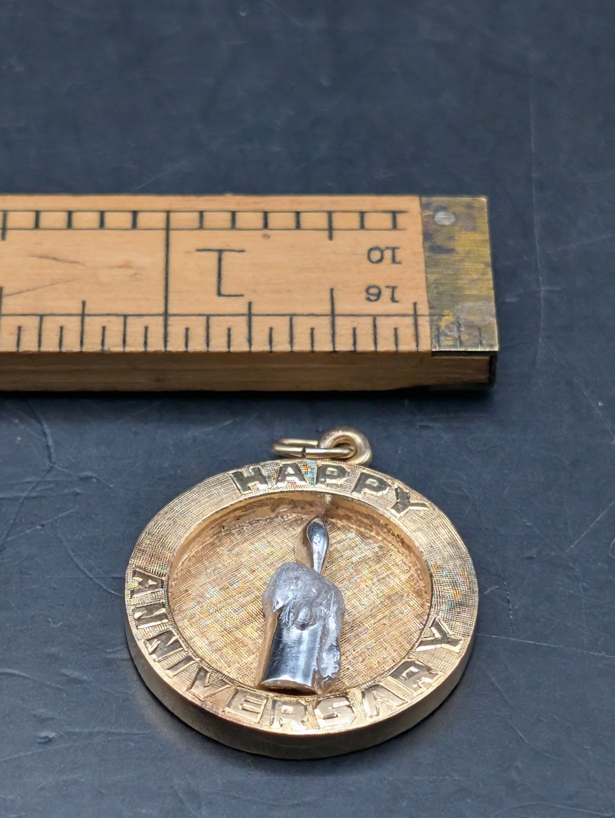 🔥 VINTAGE 14K WHITE & YELLOW GOLD “HAPPY ANNIVERSARY” PENDANT 8 GRAMS