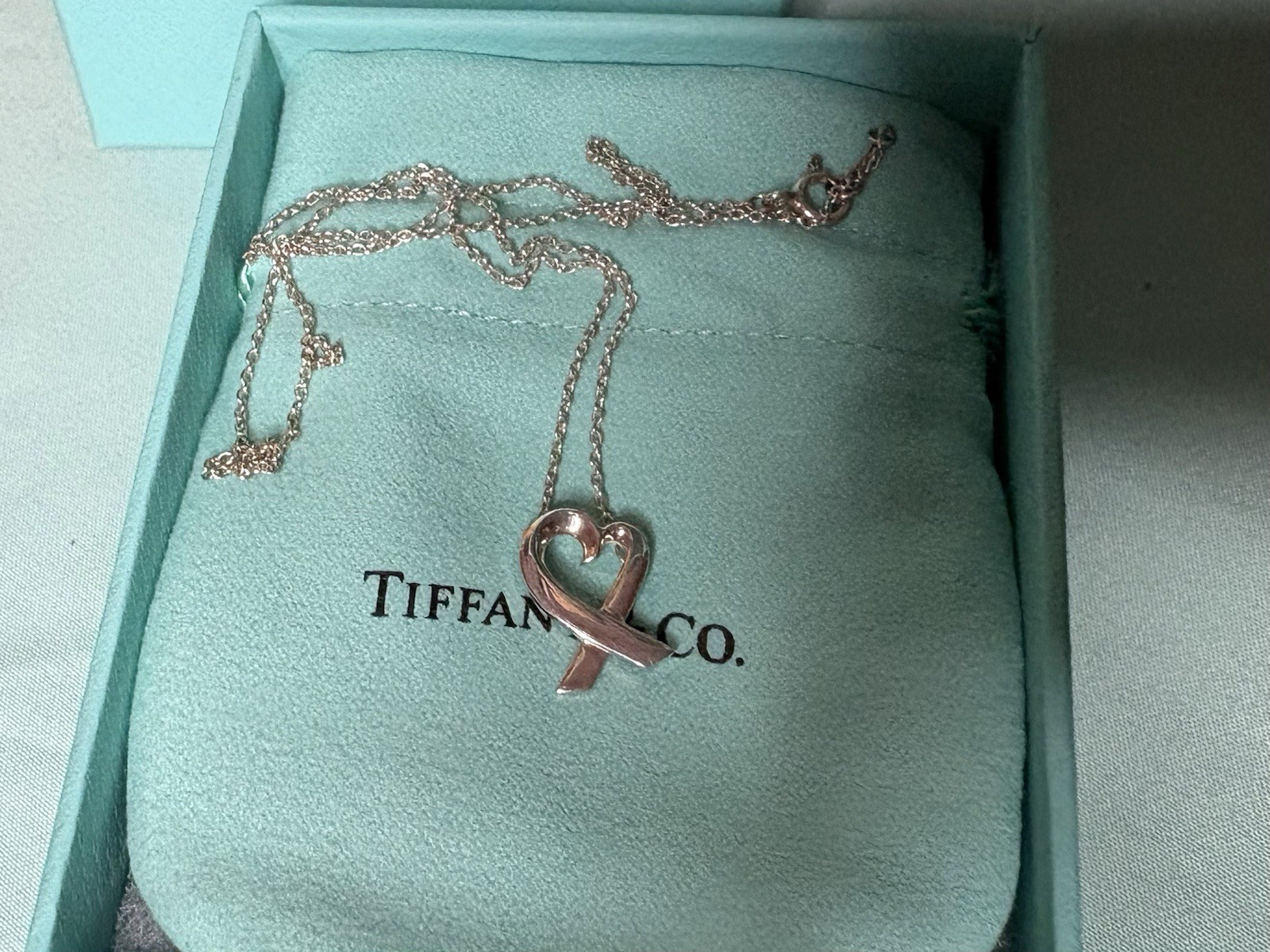 Tiffany & Co. Paloma Picasso Loving Heart Pendant Necklace Sterling Silver 16″