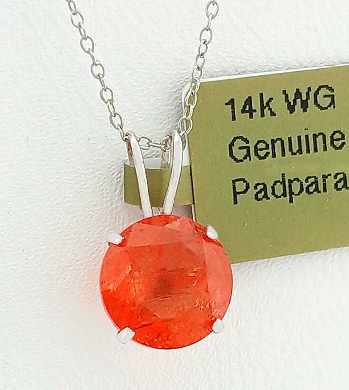GENUINE 3.26 Cts PADPARADSCHA SAPPHIRE PENDANT 14K WHITE GOLD – Free Certificate