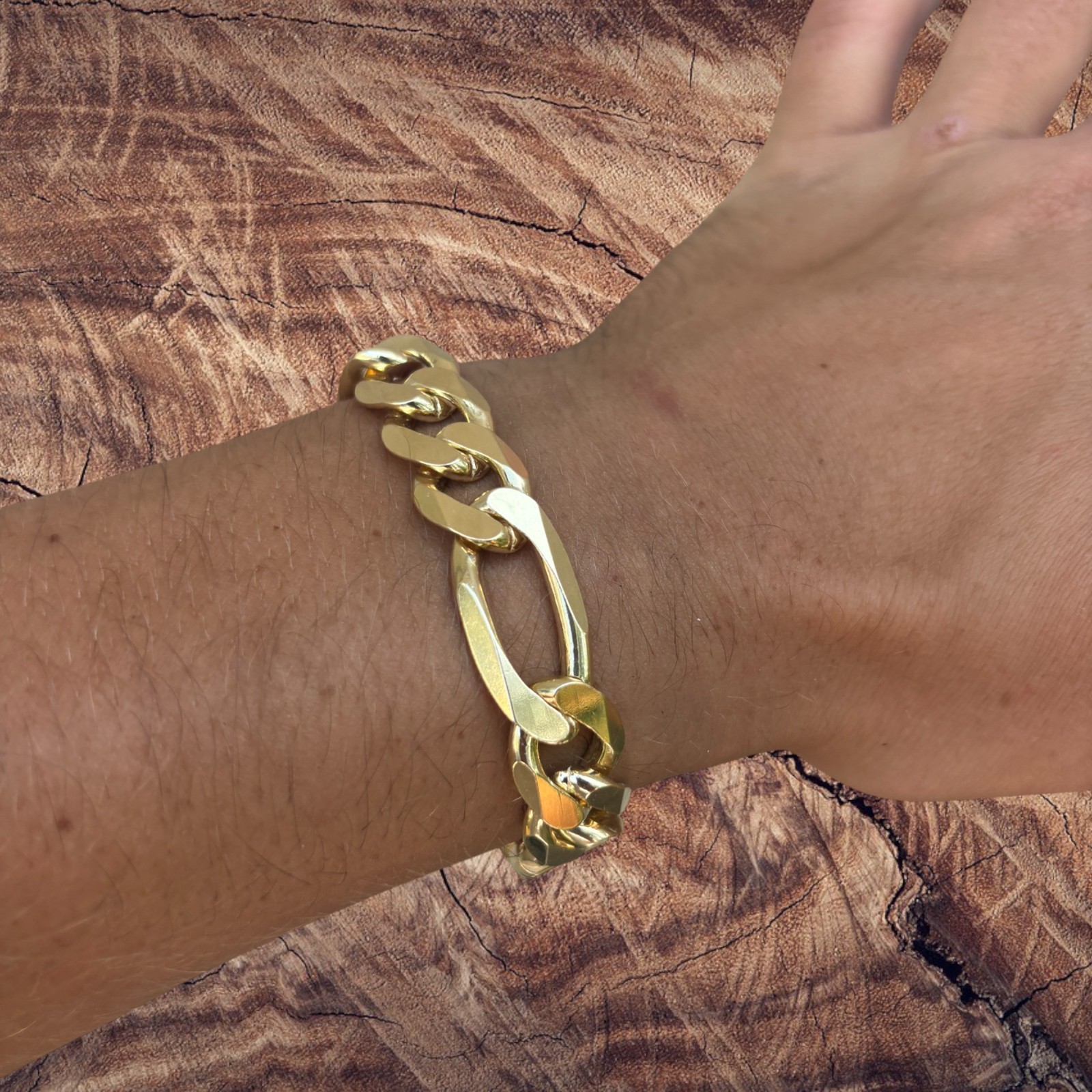 13mm Figaro Bracelet – 925 Sterling Silver or 14k Gold Vermeil Made in Italy