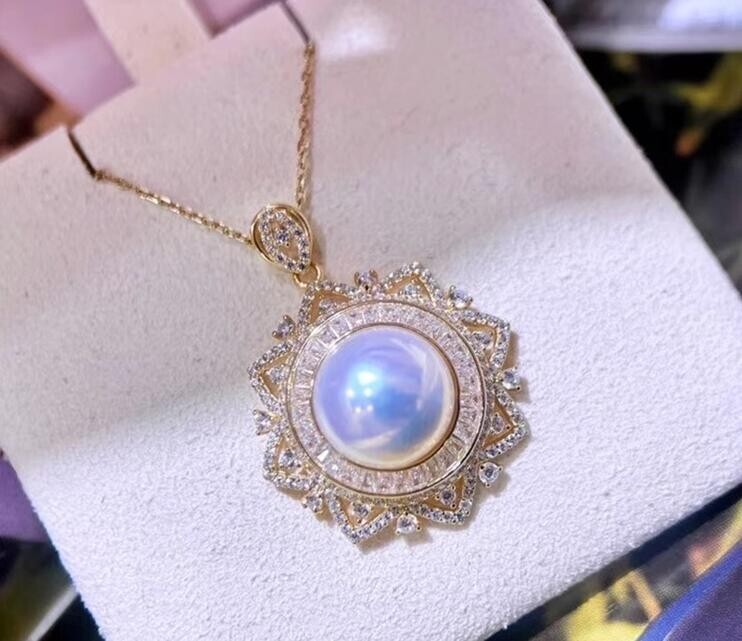 HUGE AAAAA 11-10MM NATURAL SOUTH SEA WHITE STUD PEARL PENDANT NECKLACE 925S..