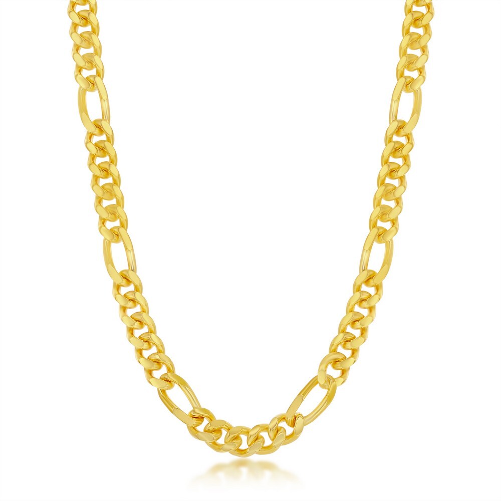 Sterling Silver 6mm Solid Mami Cuban Figaro Chain Gold Plated