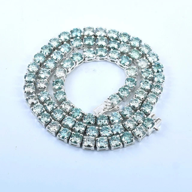 49 Ct 5mm Diamond Ice Blue Diamond Necklace, 20 Inches 14k White Gold Plated