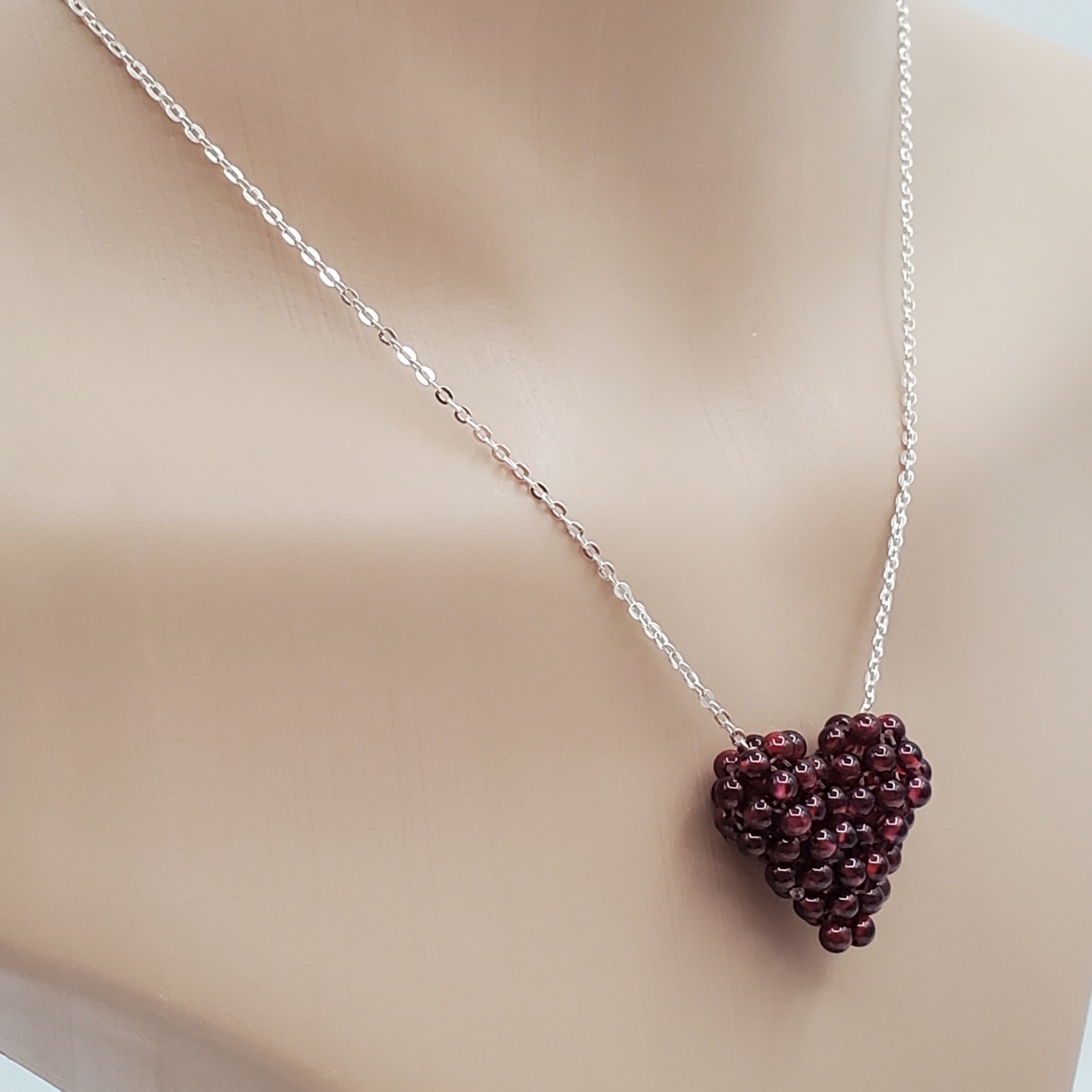 925 Zoe B 3D Garnet Heart Necklace 18in Sterling Silver Cluster Pendant 7.6gtw