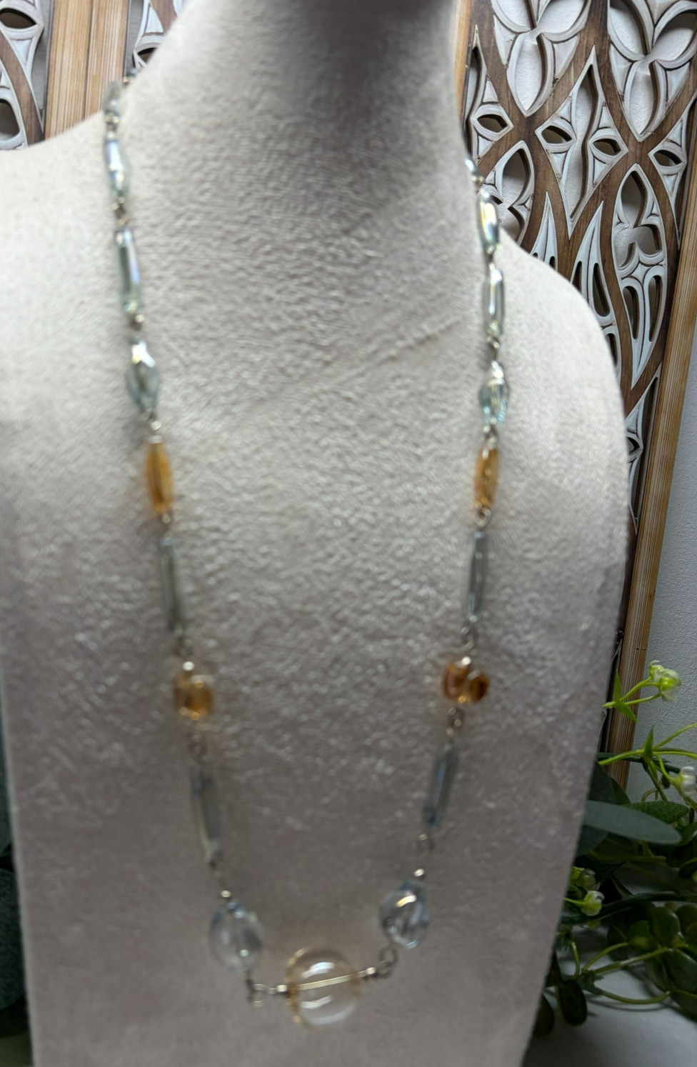 Long Vintage Boho Retro Fine Glass Bead Necklace 925 Silver Clasp 24″ Length 29g