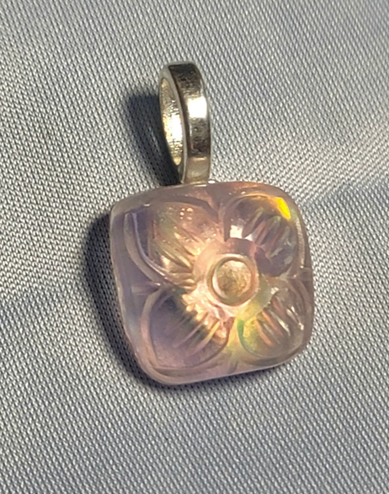 Natural Aurora Opal Pendant Certified Square 11.05Ct (SEE DETAILS)