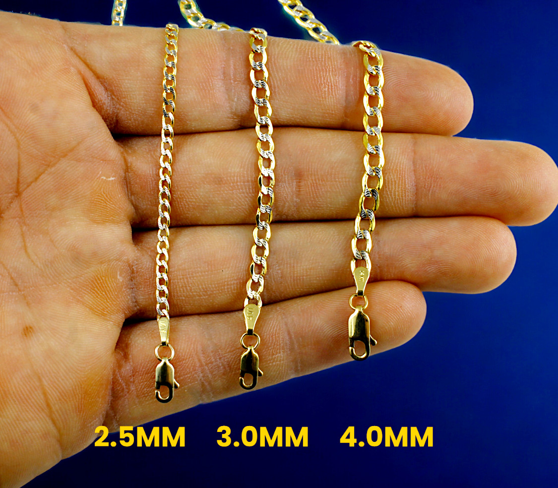 14K Yellow Gold Pave Curb Cuban Necklace Bracelet Chain Link Real 2mm-7mm 7″-30″