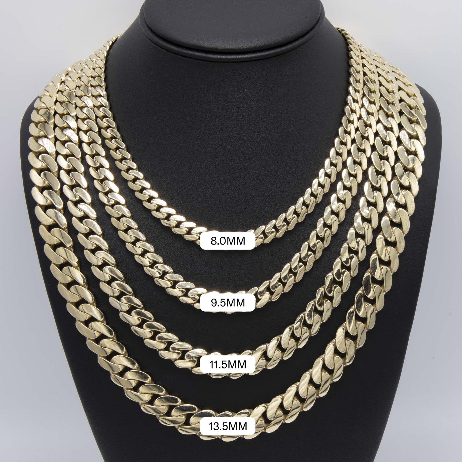 10K Yellow Gold Semi-Solid Reversible Miami Cuban Link Chain Necklace All Sizes