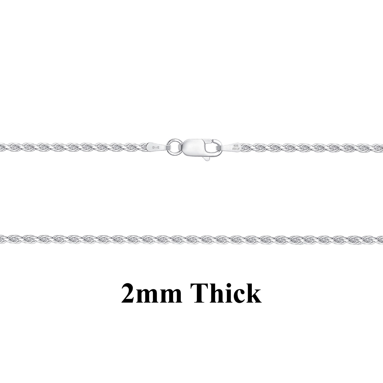 925 Sterling Silver 2mm Solid Rope Chain Necklace Nickel Free Made in Italy