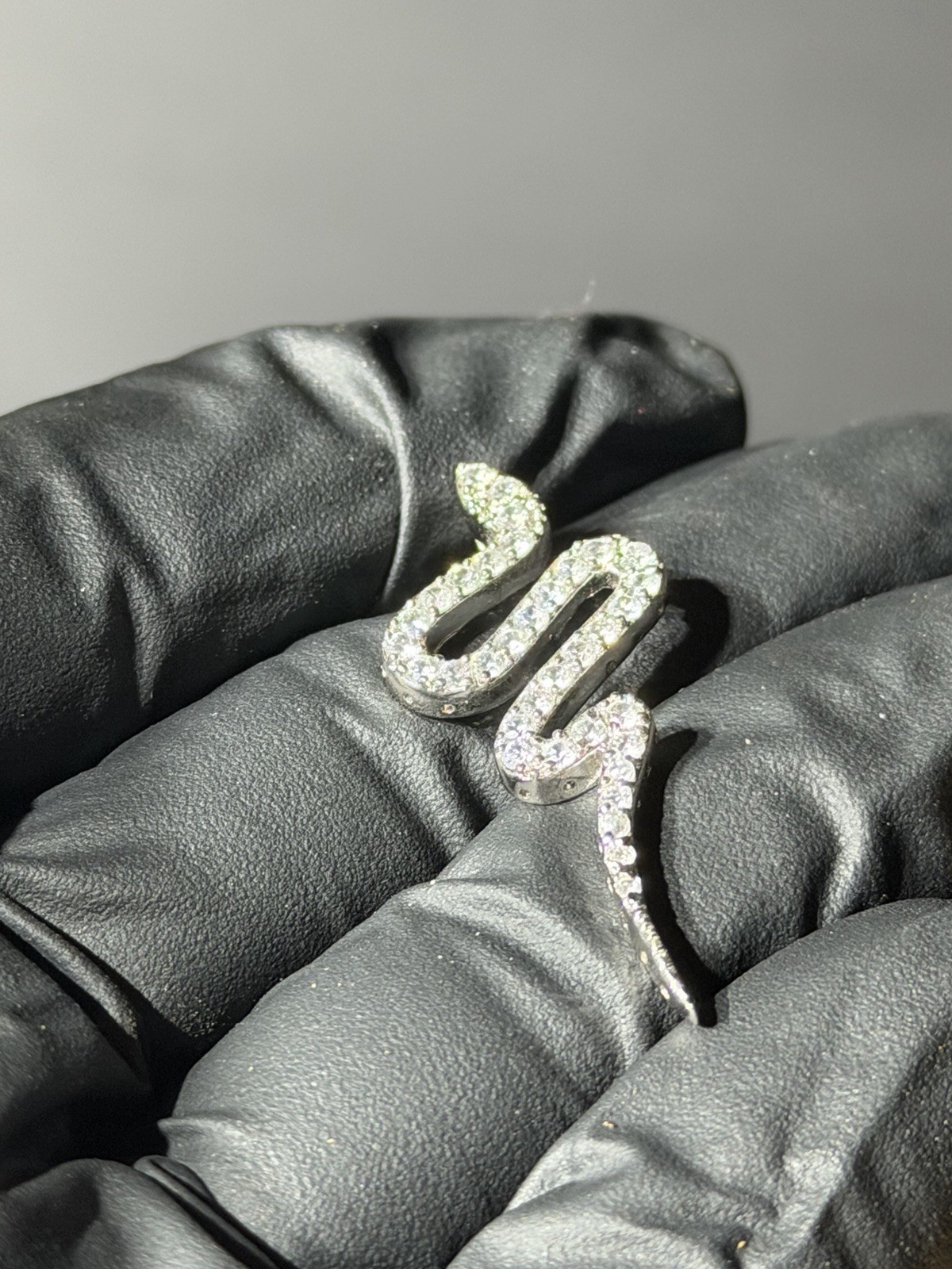 Sterling Silver Snake Pendant Pave CZ 3.2g Sparkling Serpent 925