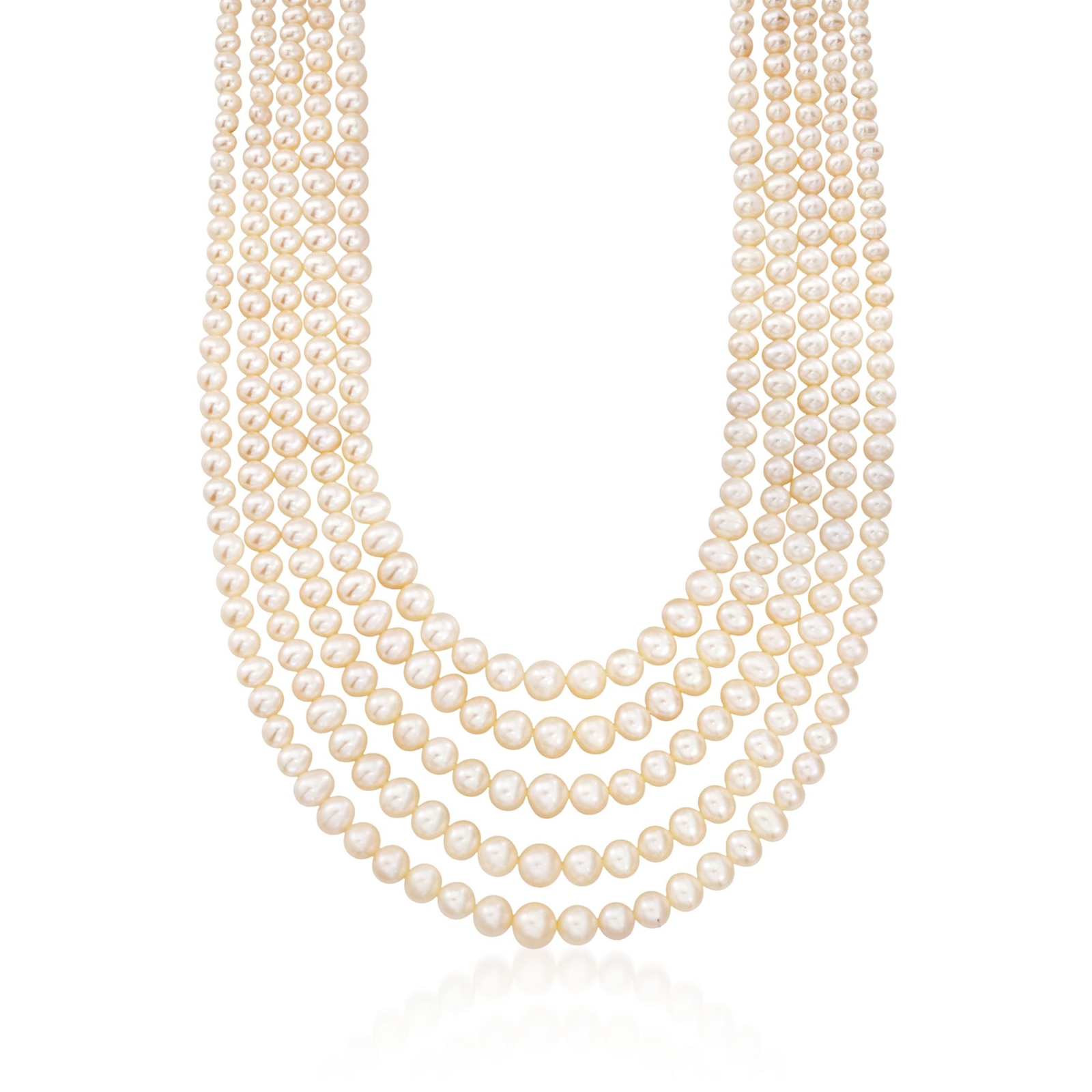 4-8.5mm Cultured Pearl 5-Strand Layered Necklace with Sterling Silver. 16 inches