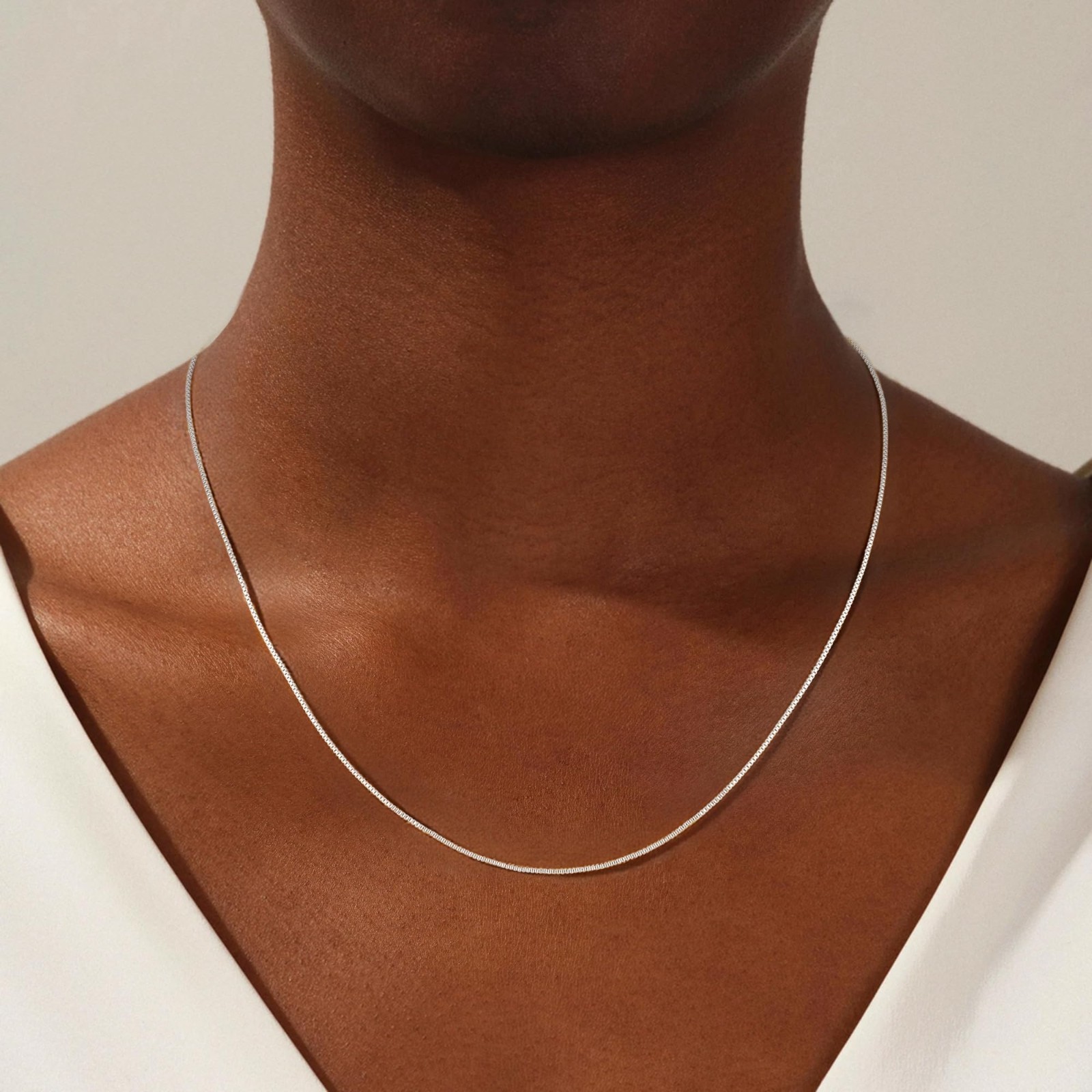 Sterling Silver Box Chain Necklace for Women – Thick 0.8mm Colourfast Jewelry 16