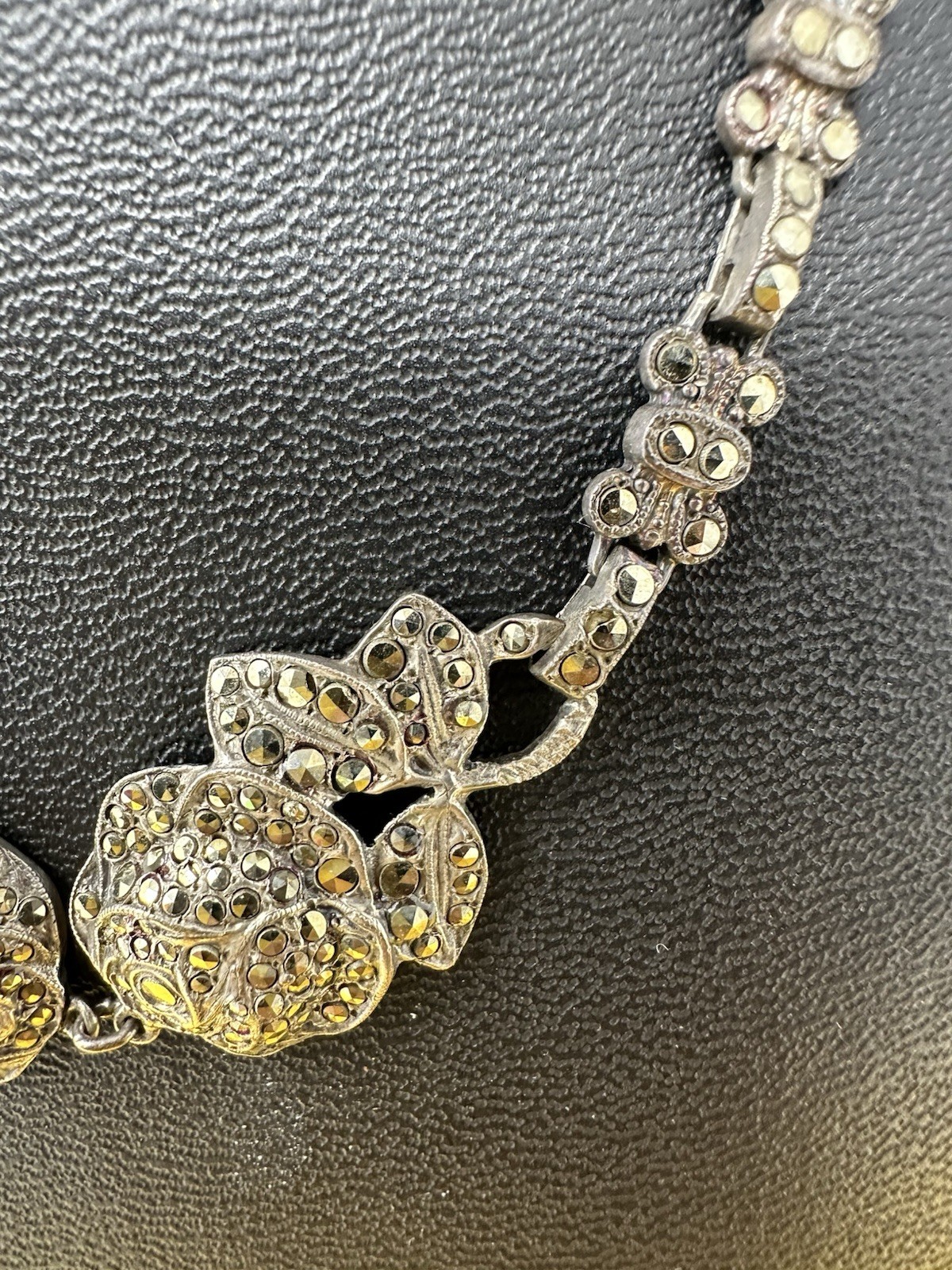 Sterling Silver Marcasite 2 Rose Pendant Choker Necklace Elegant Chic 33g 16 In