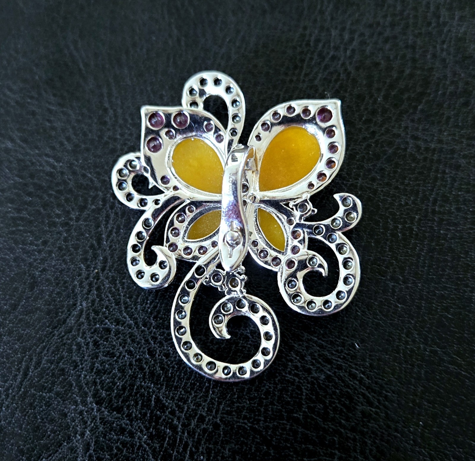 🦋BIG HONEY JADE, TANZANITE ++ 925 STERLING MULTI GEM BUTTERFLY ENHANCER PENDANT