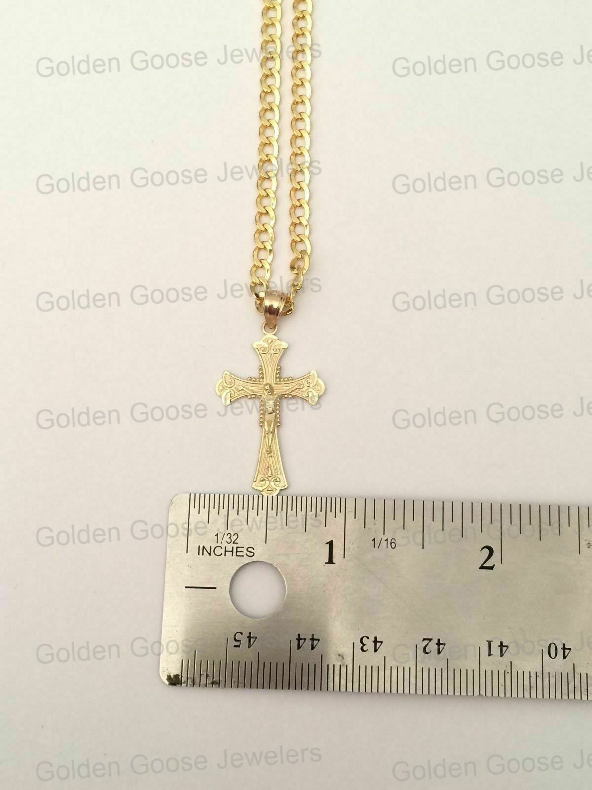 10k Yellow Gold Jesus Crucifix Cross Pendant Charm Cuban Link Chain 16″ – 24″