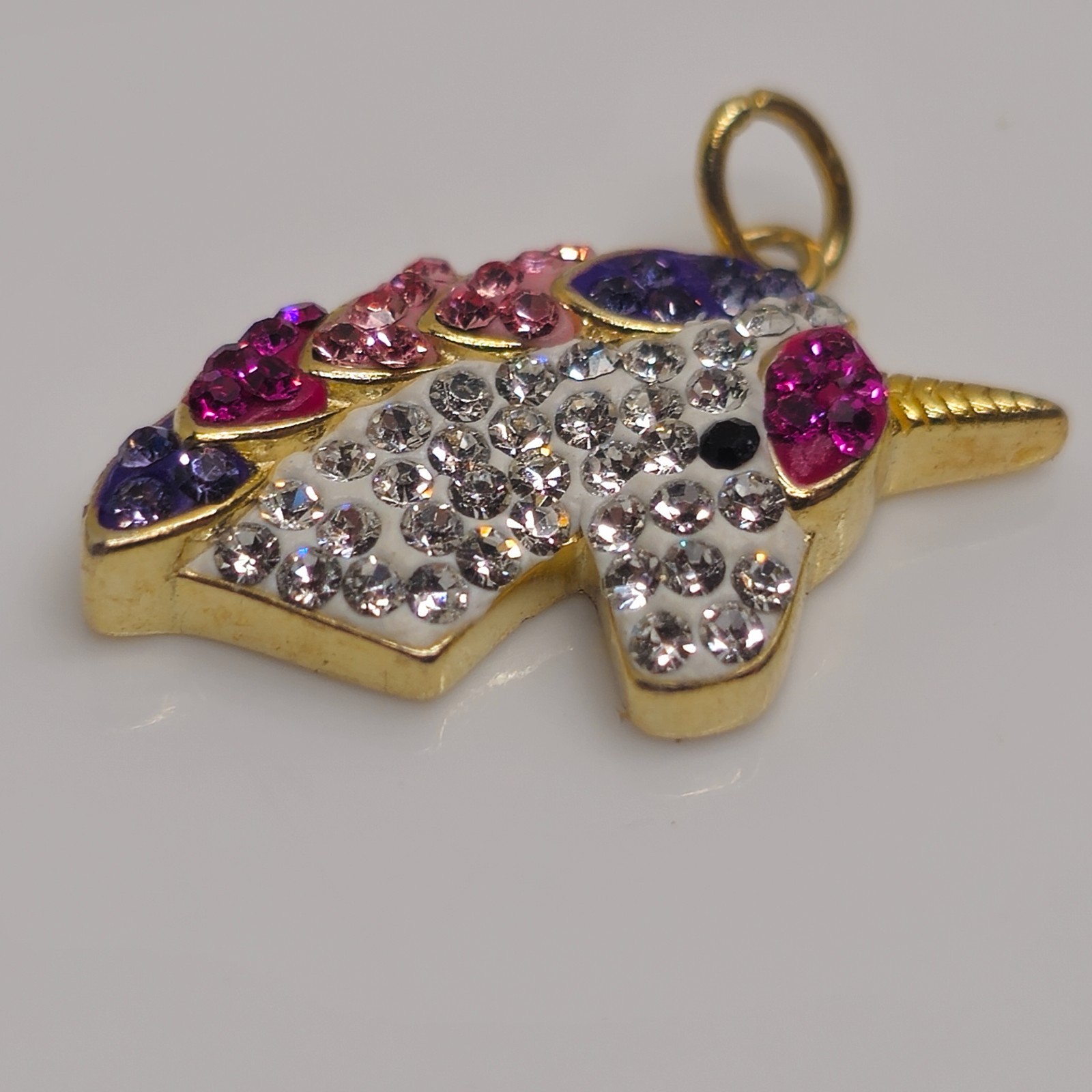 925 Sterling Silver Unicorn Pendant 0.75in 2.29g Gold Tone Rhinestone