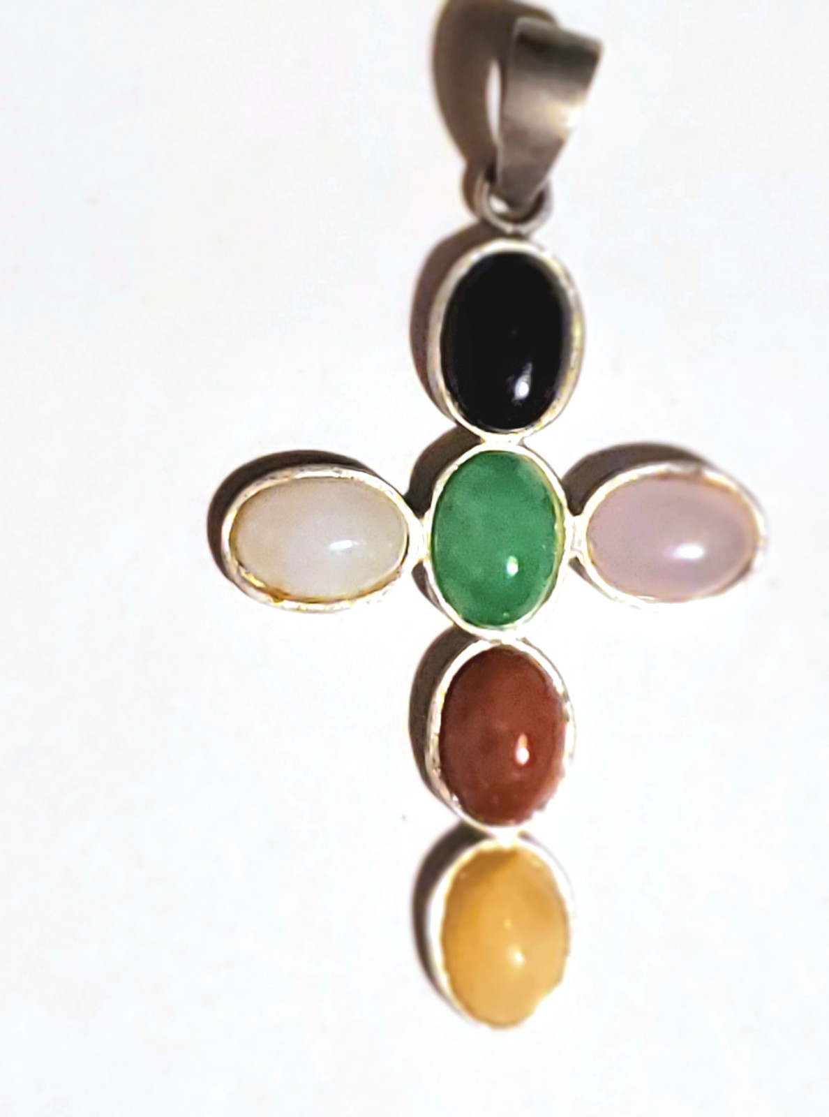 Multicolor Cross Pendant 925 Sterling Silver Black Green Red Yellow Rose White