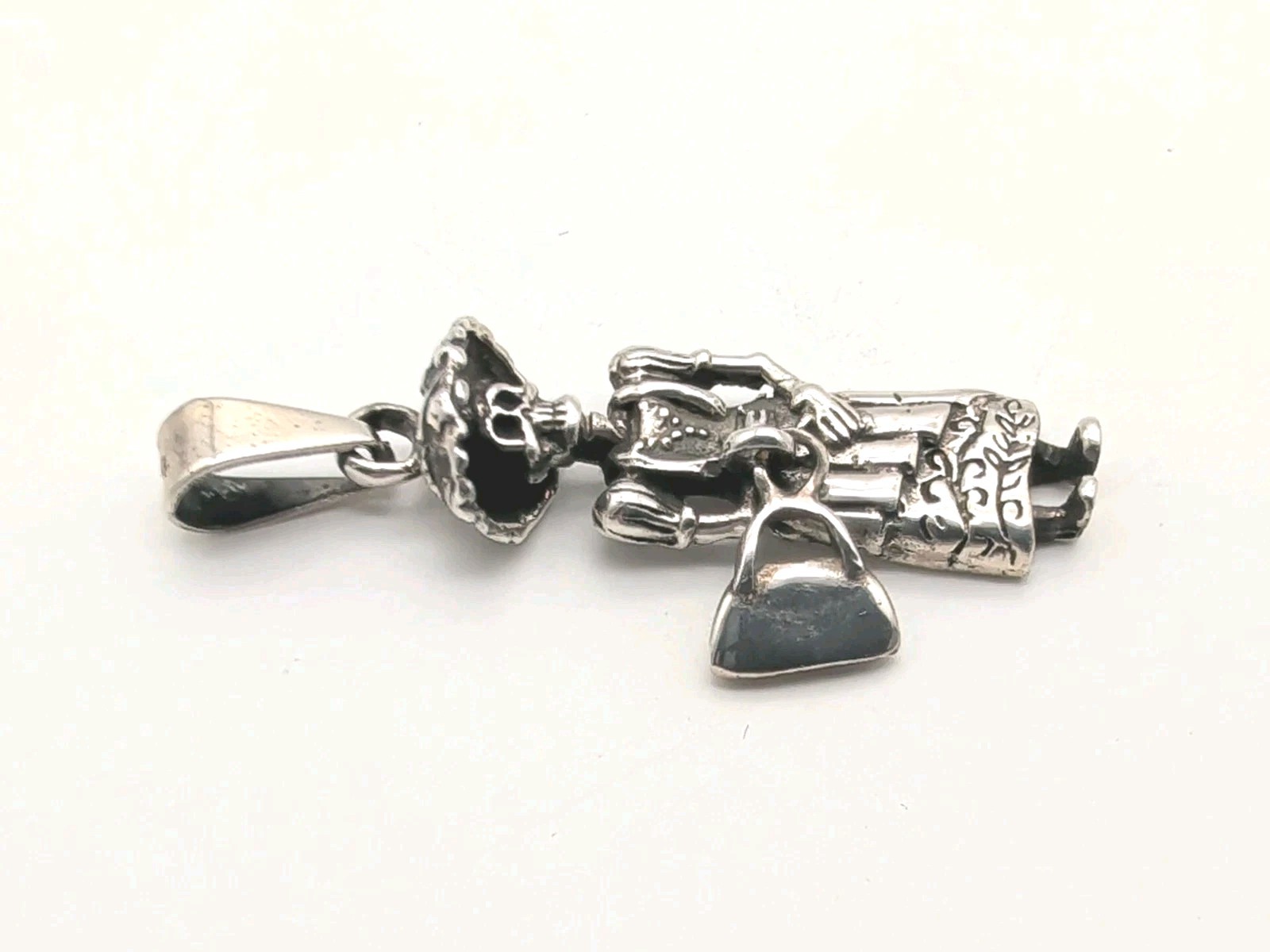 Catrina Day Of The Dead Sterling Silver Pendant w/ Dangle Purse Skeleton Skull