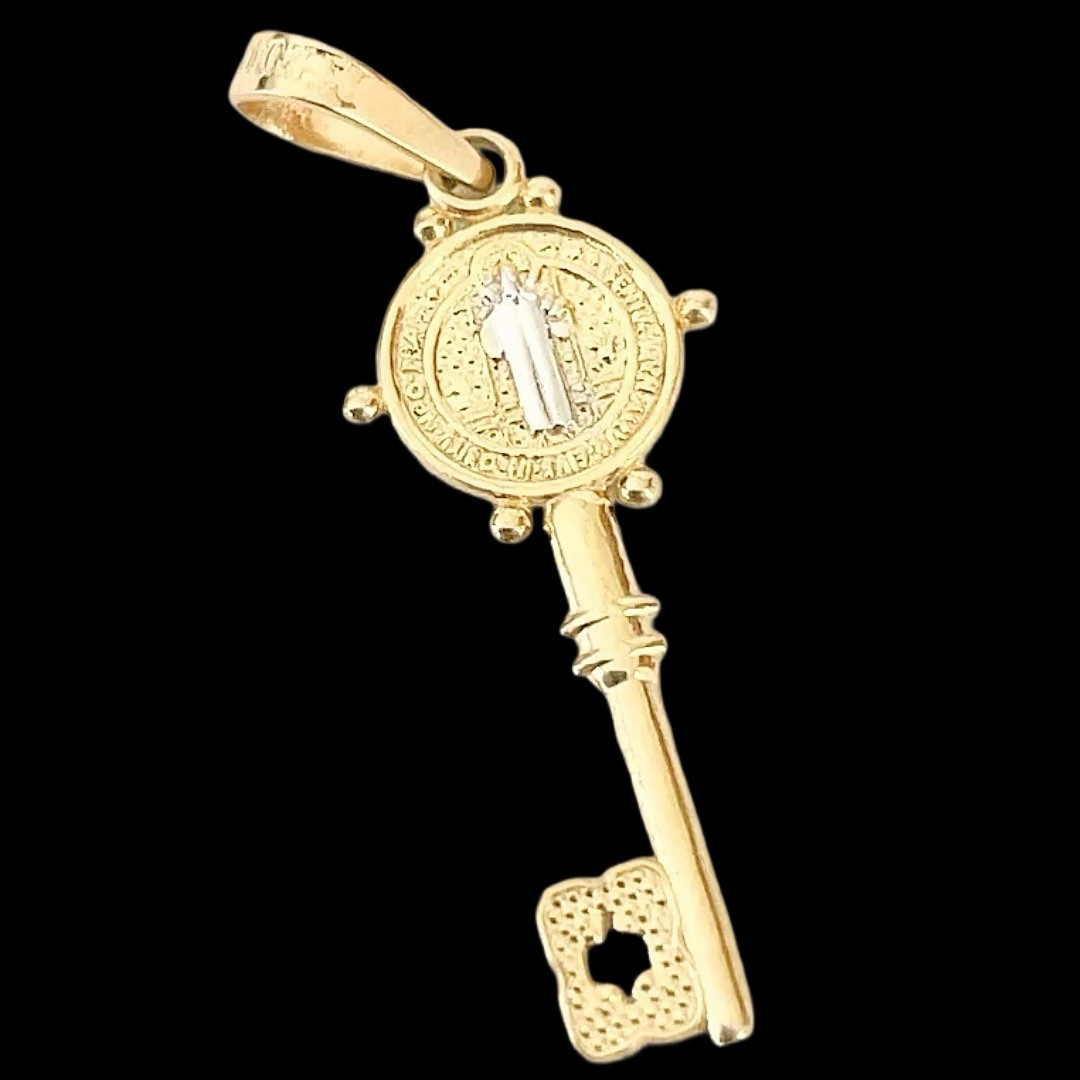 10k Yellow Gold Saint Benedict San Benito Key Pendant 2.8 Cm Made In MEXICO