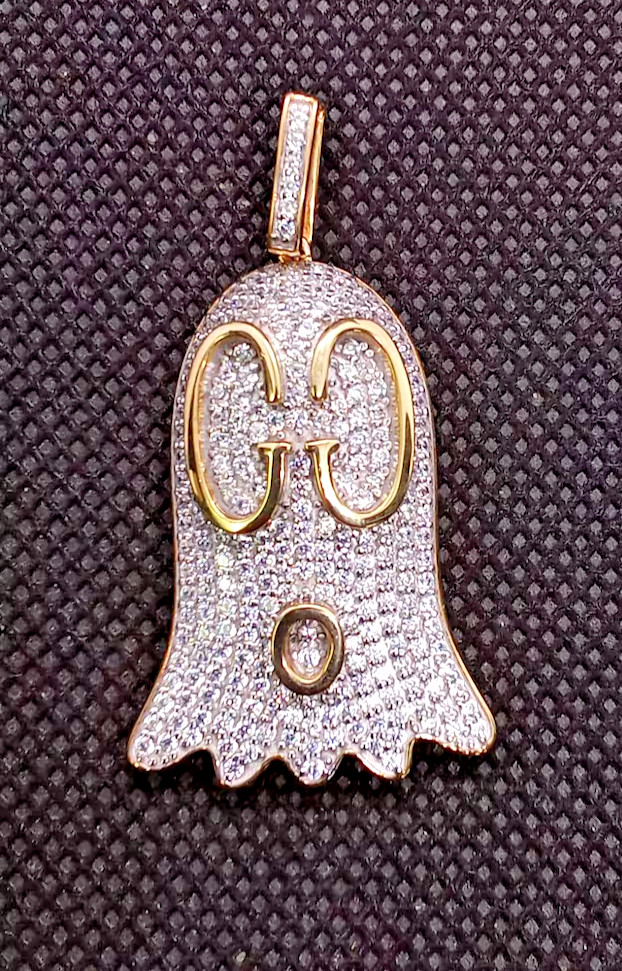 Men’s Ghost Pendant 2Ct Lab-Created Diamond 14K Yellow Gold Plated Free Chain