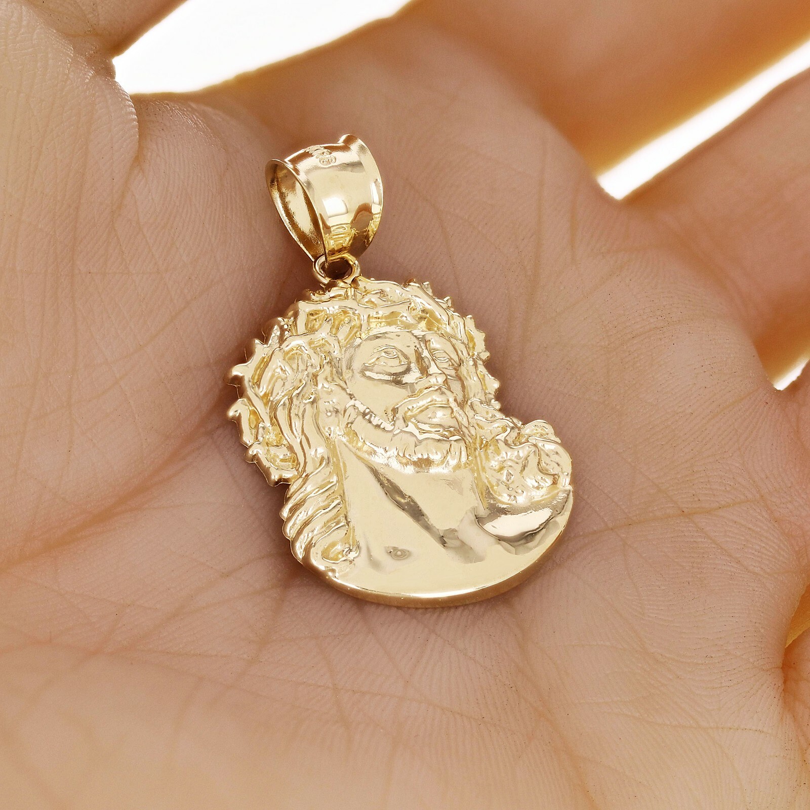 14k Yellow Gold Jesus Head Face Charm Pendant 1.6″ 4.6 grams