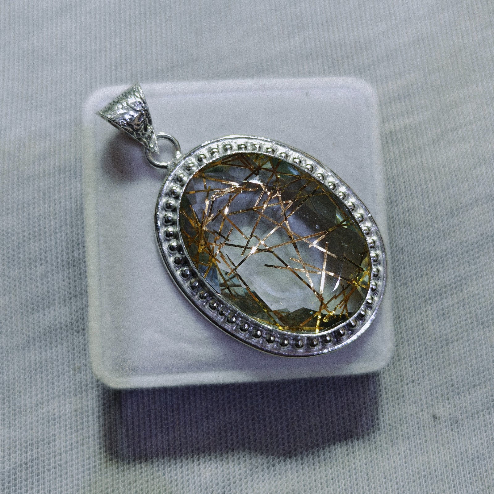 Golden Rutile Quartz Oval Gemstone Pendant Rutile Sterling Silver Pendant Gift