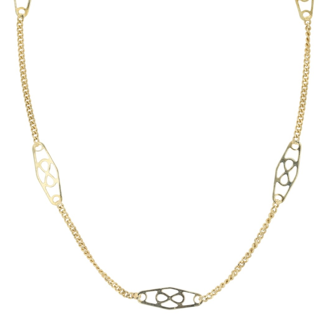 4mm Curb Chain 18.25″ Geometric Station Necklace 14k Yellow Gold 2.99 Grams