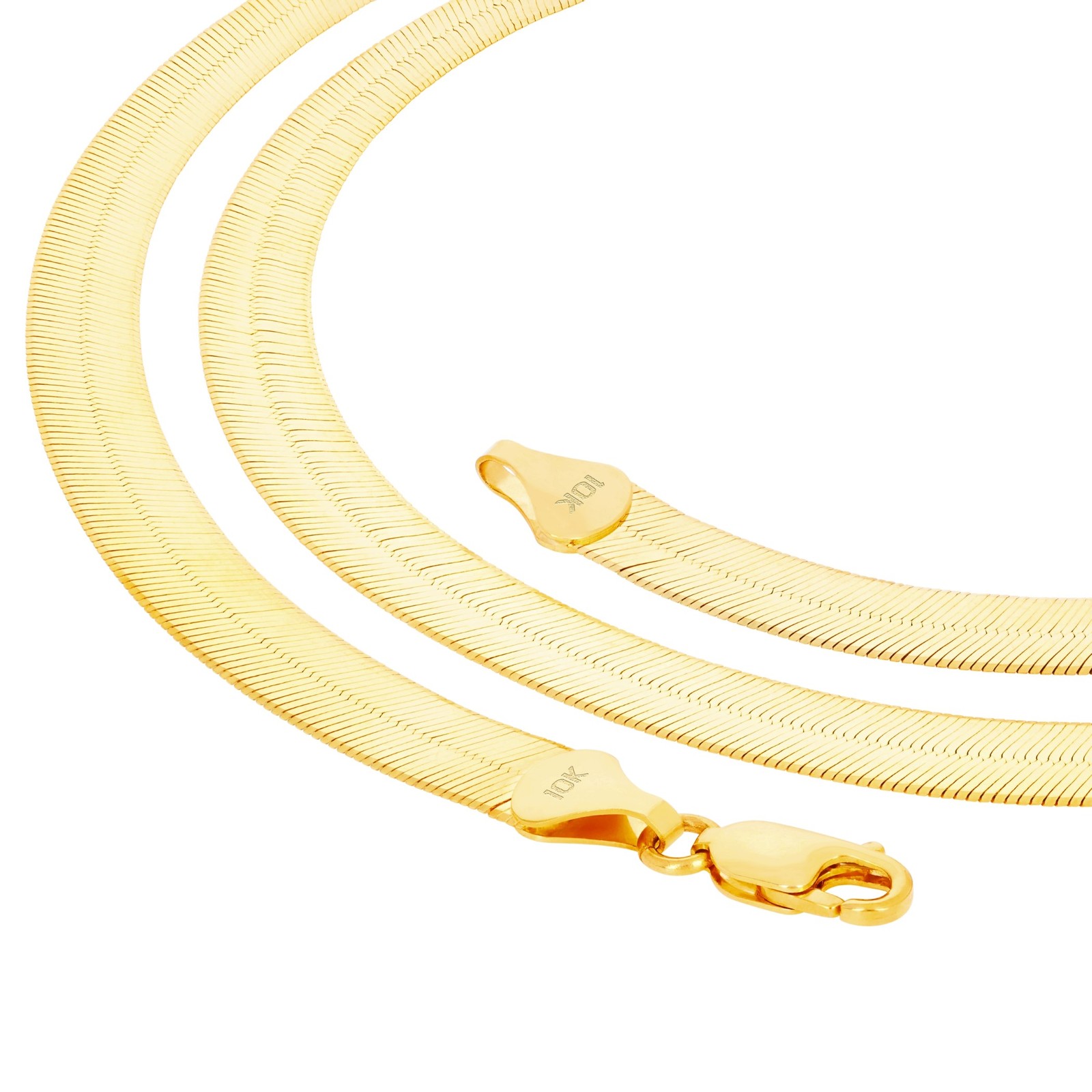 10K Yellow Gold Solid 3mm-9mm Flat Silky Herringbone Chain Necklace 16″- 24″