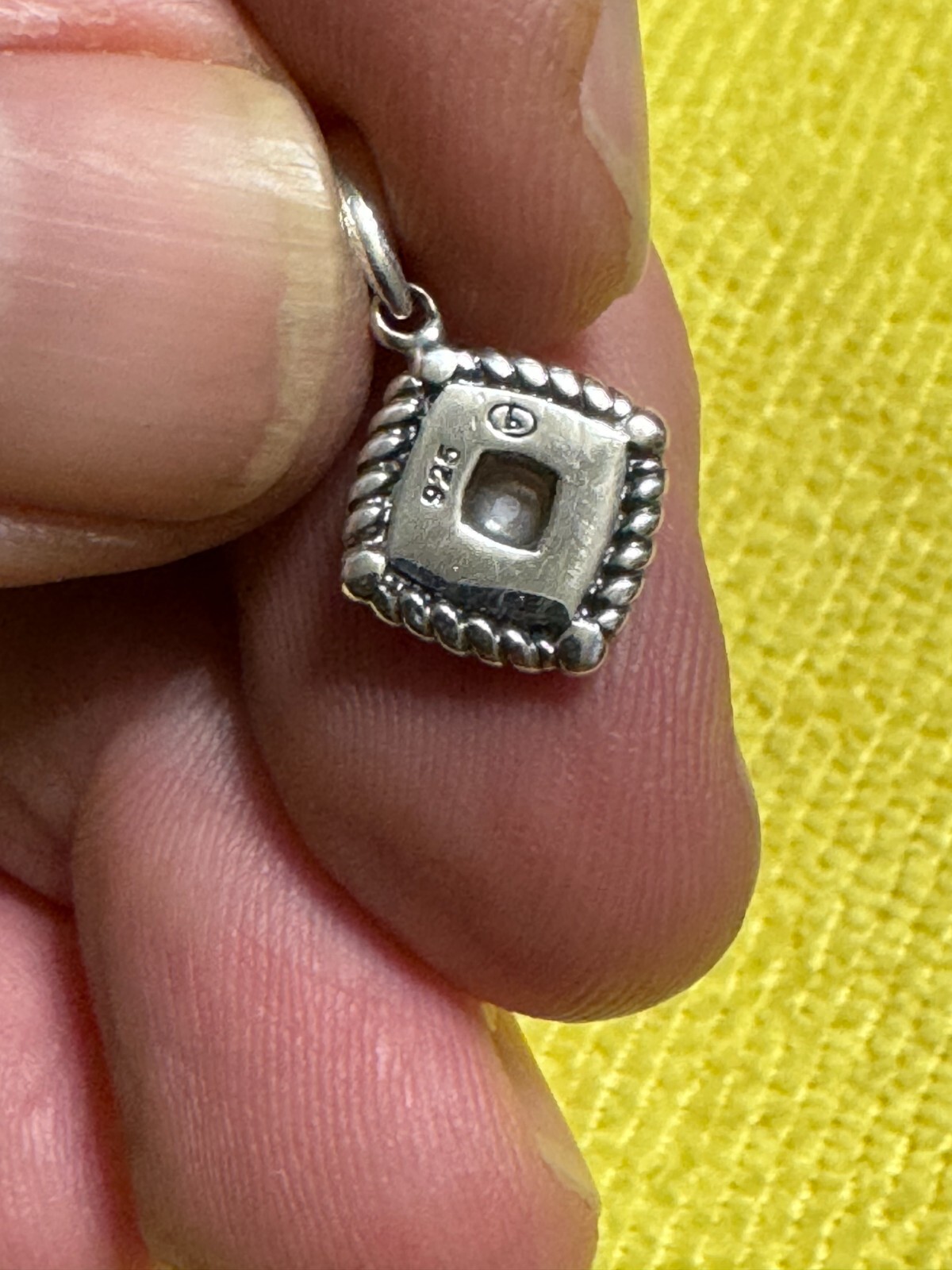 Sterling Silver Square Unknown Center Stone Charm w/free ship