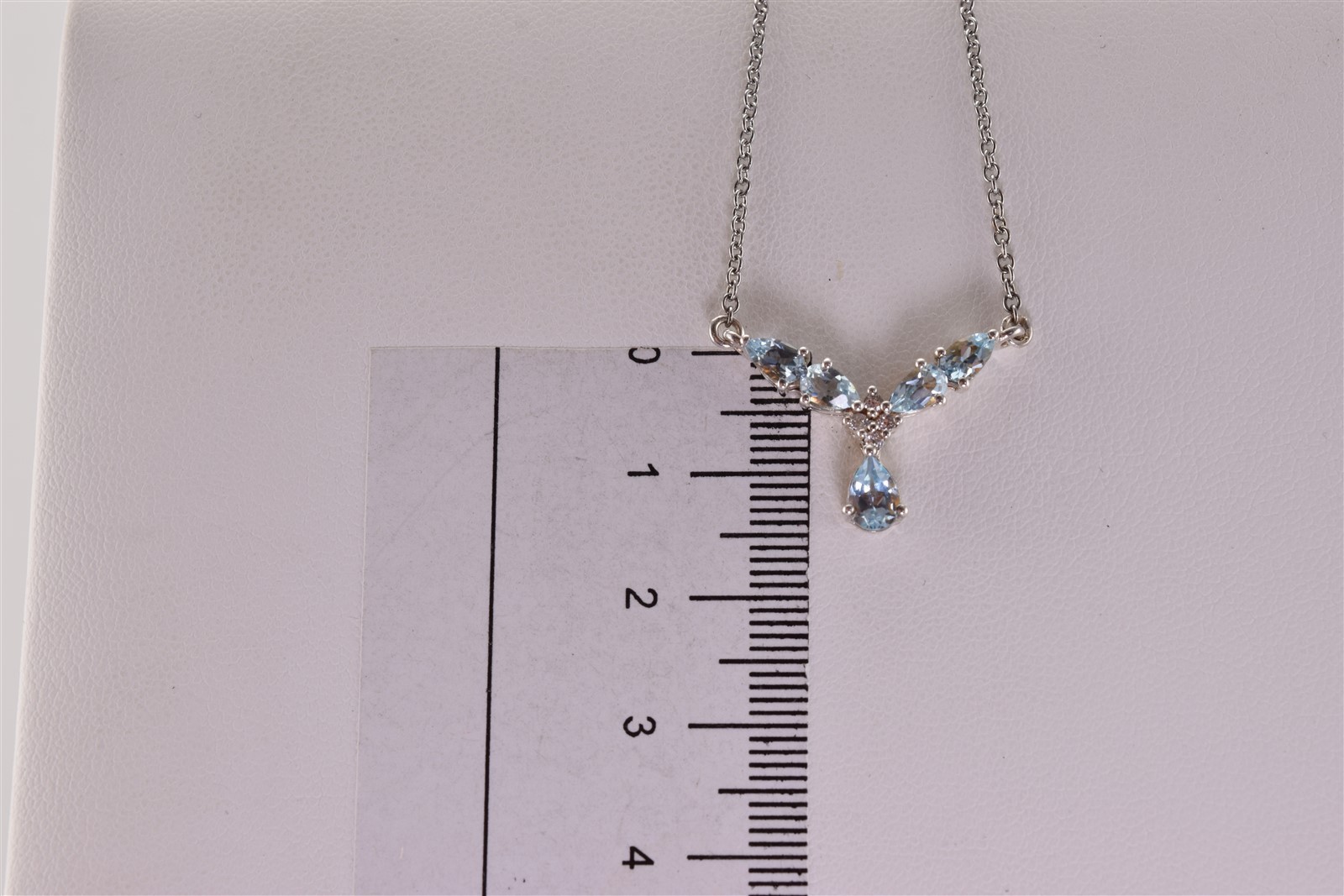 Sterling Silver 16mm x 22mm Blue Topaz Pear Chevron STS 925 Pendant 20″ Chain