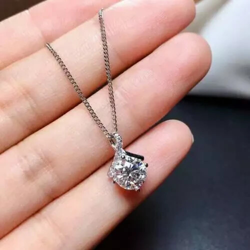 3Ct Round Cut VVS1 Diamond Pendant & Necklace 14K White Gold Finish Free Chain