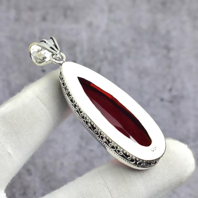 Mozambique Garnet Gemstone Handmade 925 Sterling Silver Jewelry Pendant Sz-2.2”