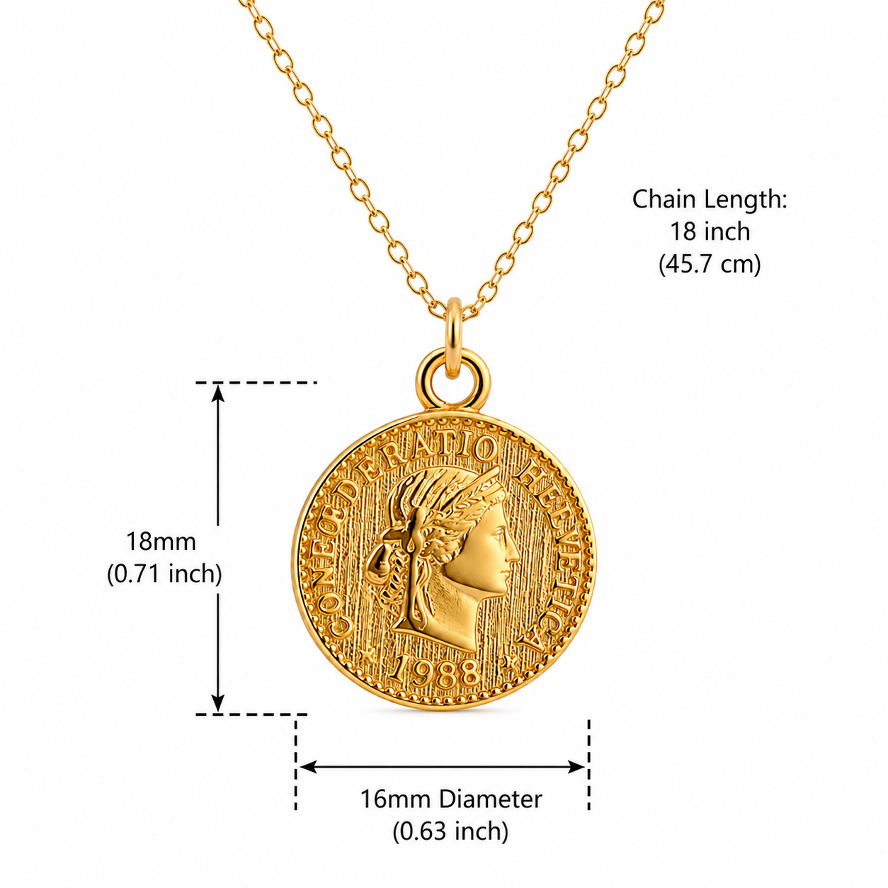 925 Sterling Silver Gold Plated Roman Coin Pendant Necklace Vintage Medallion