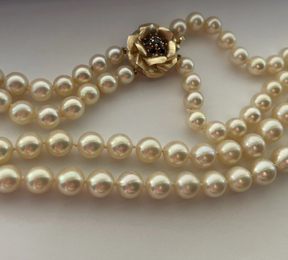 6-9mm Akoya Pearl~ 14k Yellow Gold Clasp~ Vintage Restrung ~ Double Strand